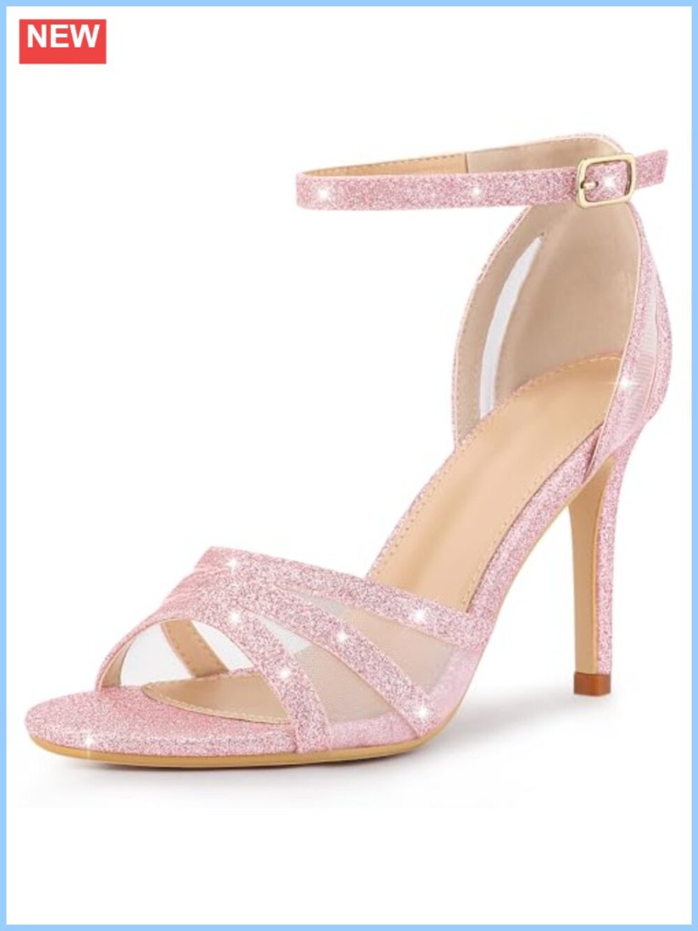 Glitter Ankle Strap Stiletto Heeled Sandals Open Toe Strappy Heels